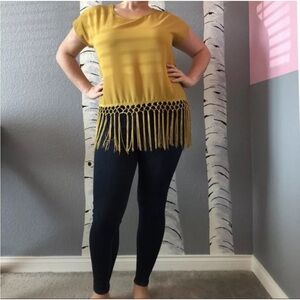 Jon & Anna Women’s Shirt Mustard Yellow Color Sleeveless Top Fringed New Medium